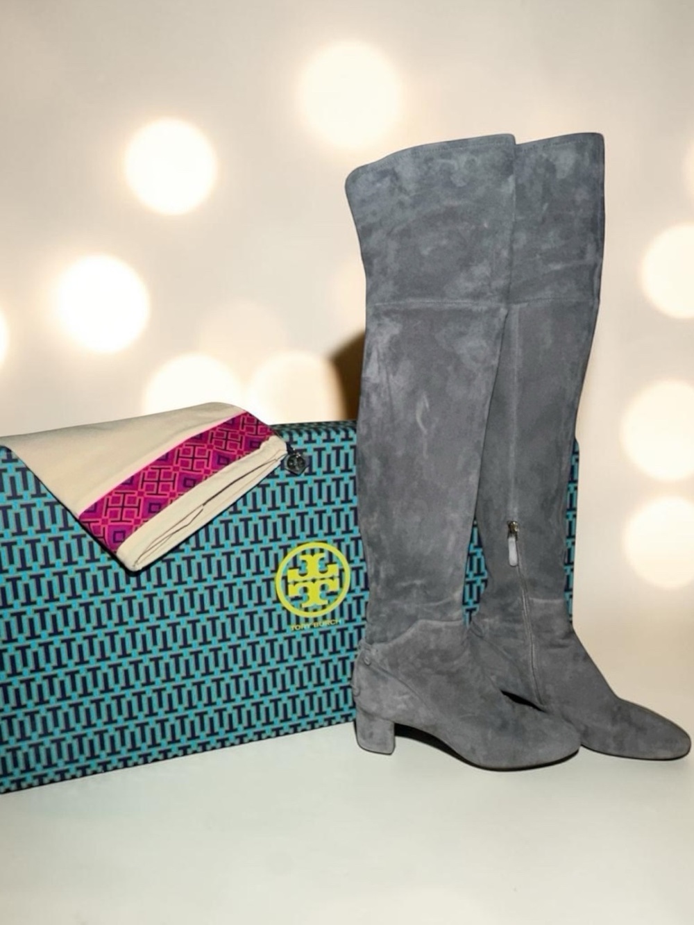 Tory Burch Laila 45MM Gray Suede Over-The-Knee Boots - Size 8  {LIKE NEW}